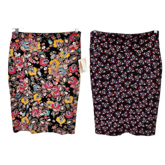 LuLaRoe Cassie Bundle of 2 Womens Large Skirts Pencil Multicolor Stretch Comfort - Picture 1 of 8